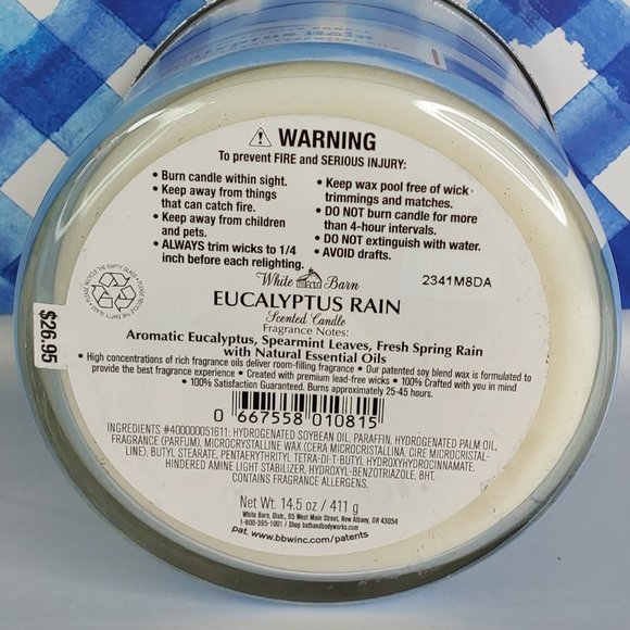 BATH & BODY WORKS 'EUCALYPTUS RAIN' 3-WICK SCENTED CANDLE - Picture 5 of 13